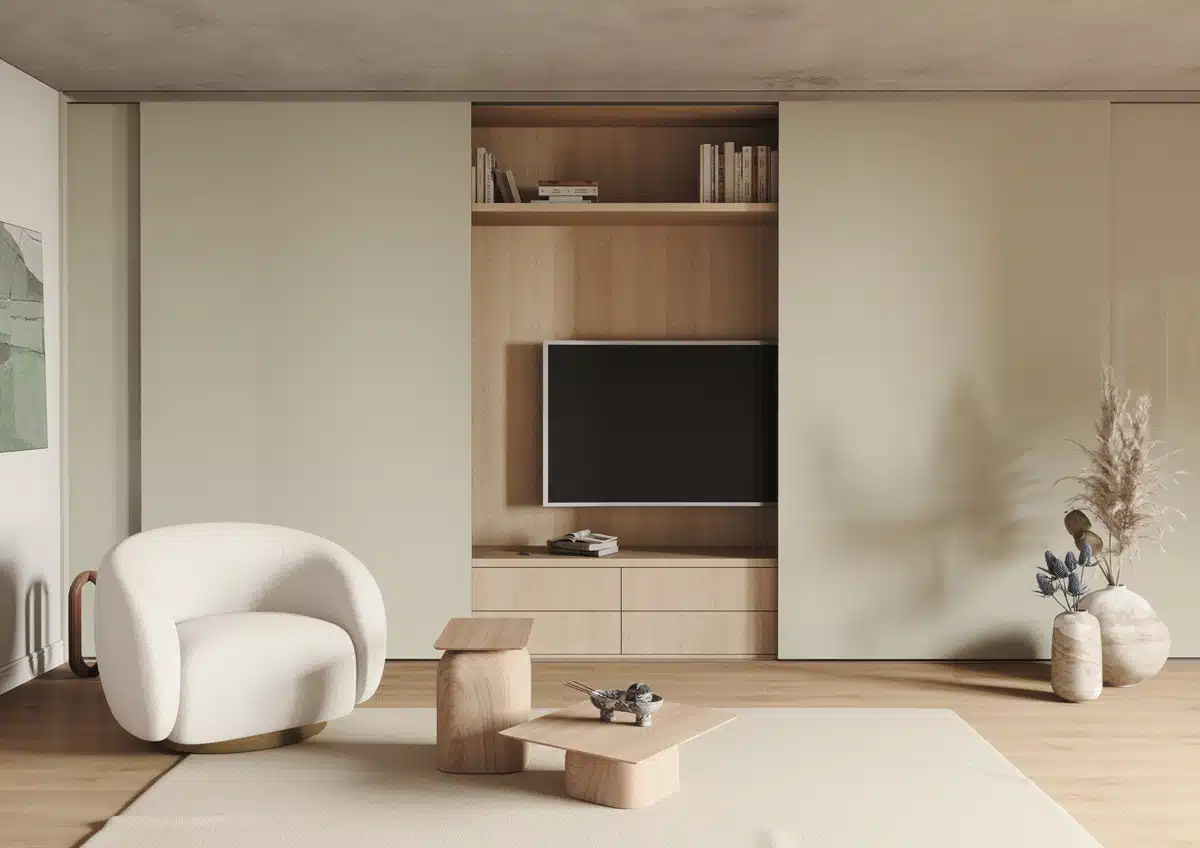 Losse schuifdeuren voor kledingkasten 1 Stipt Design Detail van een maatwerk schuifdeur voor kledingkast, met soft-close systeem en strakke afwerking.