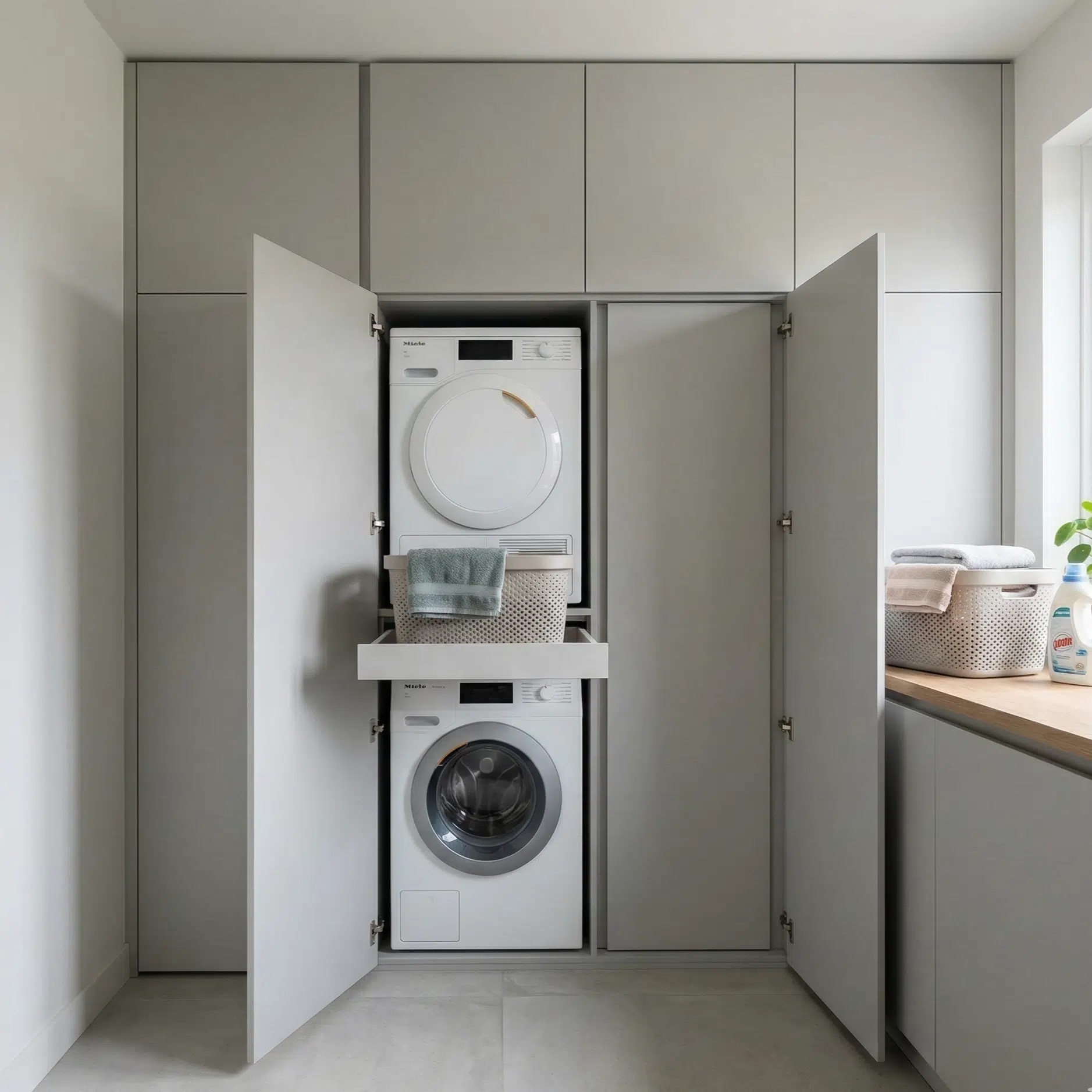 Wasmachinekast volledig op maat ontworpen in Amersfoort