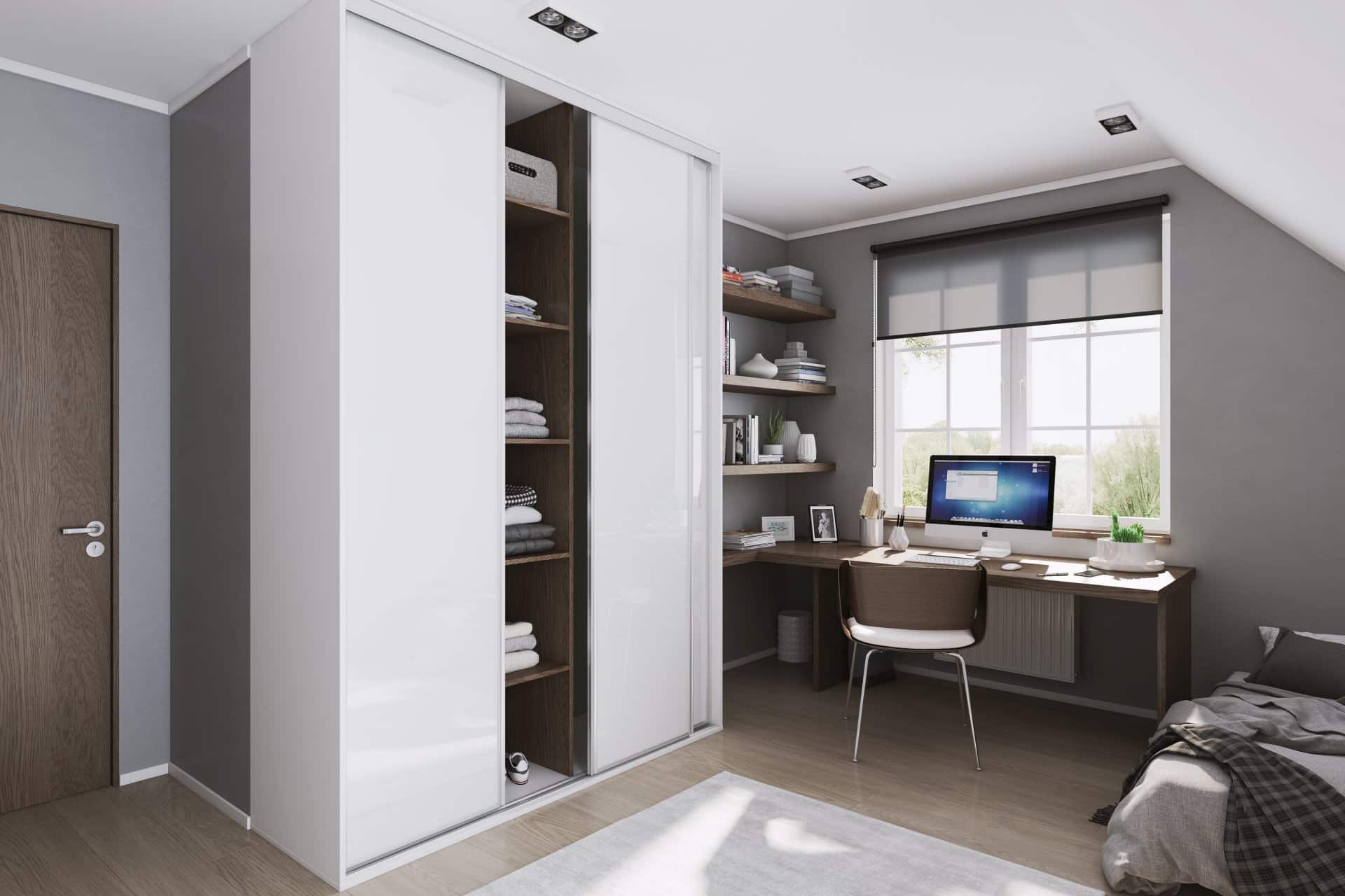 Slim ontworpen kledingkast kinderkamer in neutrale houttint